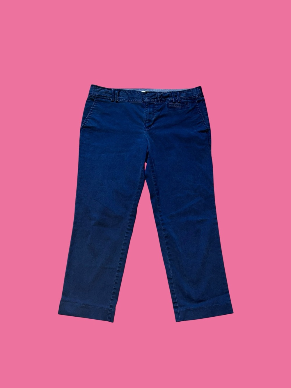 Banana Republic Navy Cotton Sateen Stretch Cropped Straight Leg Chinos Size 14